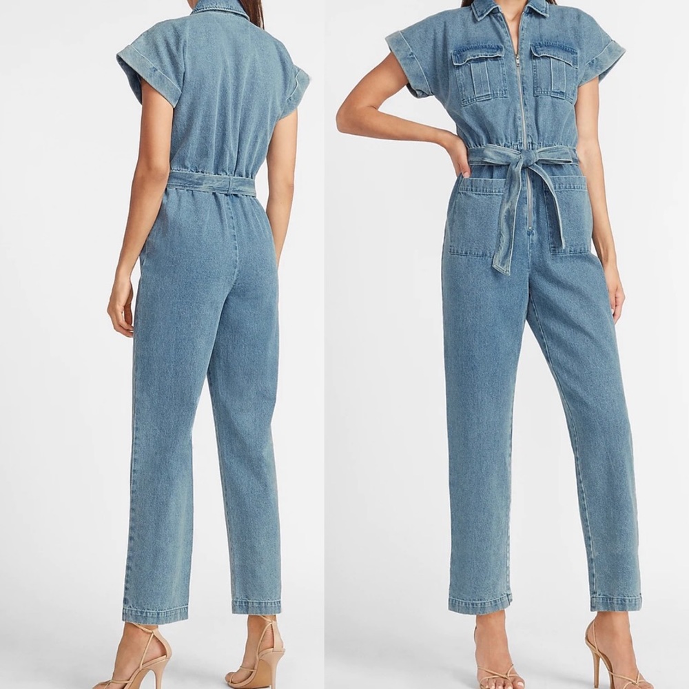 Express x Ladygang Denim Zippered Jumpsuit - Picture 1 of 11